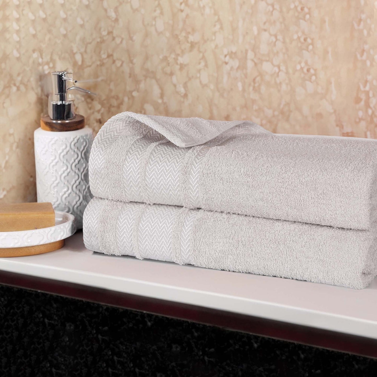 Superior Hays 2 Piece Cotton Plush Bath Sheet, Ultra Soft Absobent Towels, Platinum