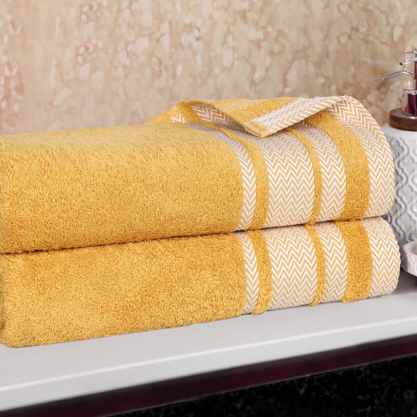 Superior Hays 2 Piece Cotton Plush Bath Towel , Ultra Soft Absobent Towels, Gold