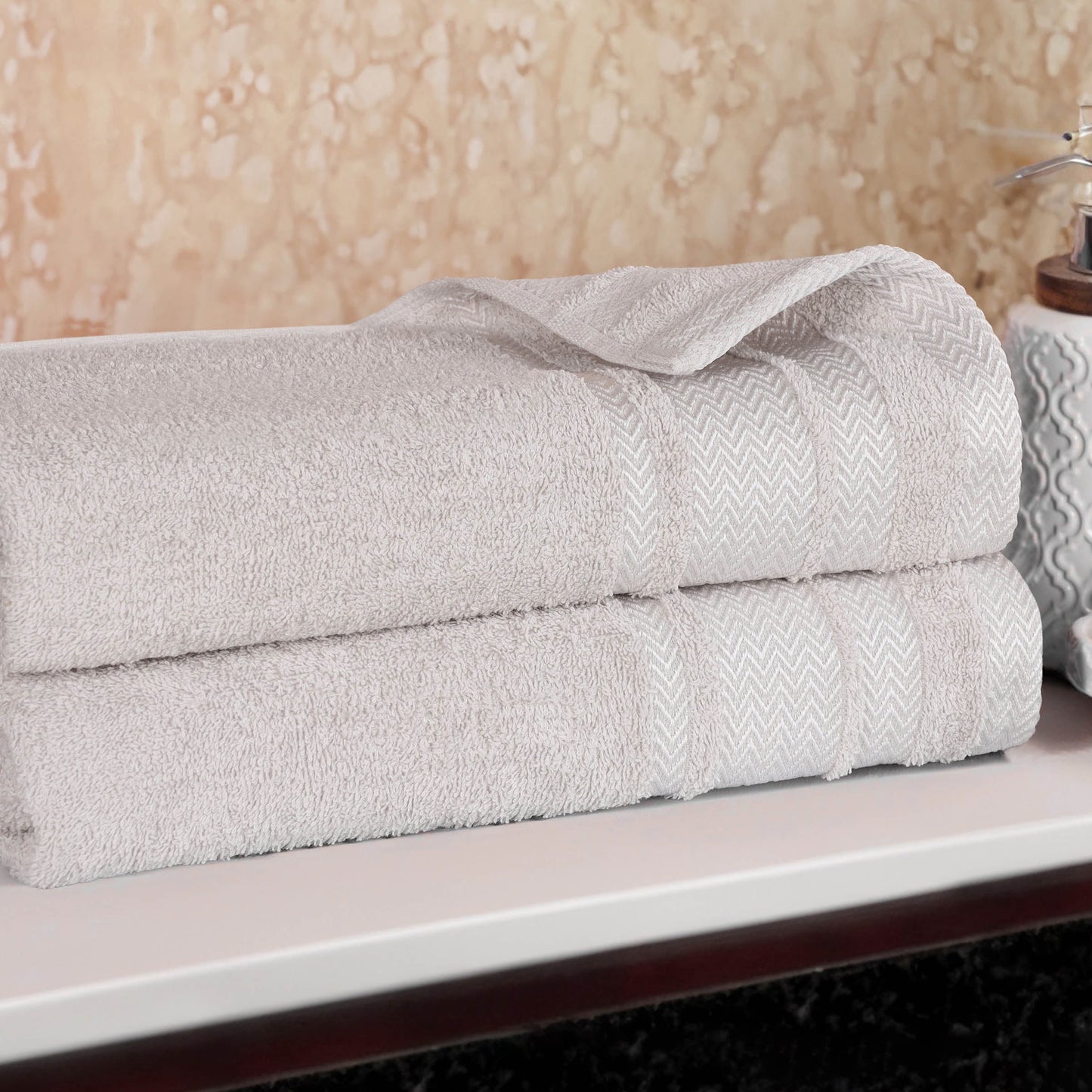 Superior Hays 2 Piece Cotton Plush Bath Towel , Ultra Soft Absobent Towels, Platinum