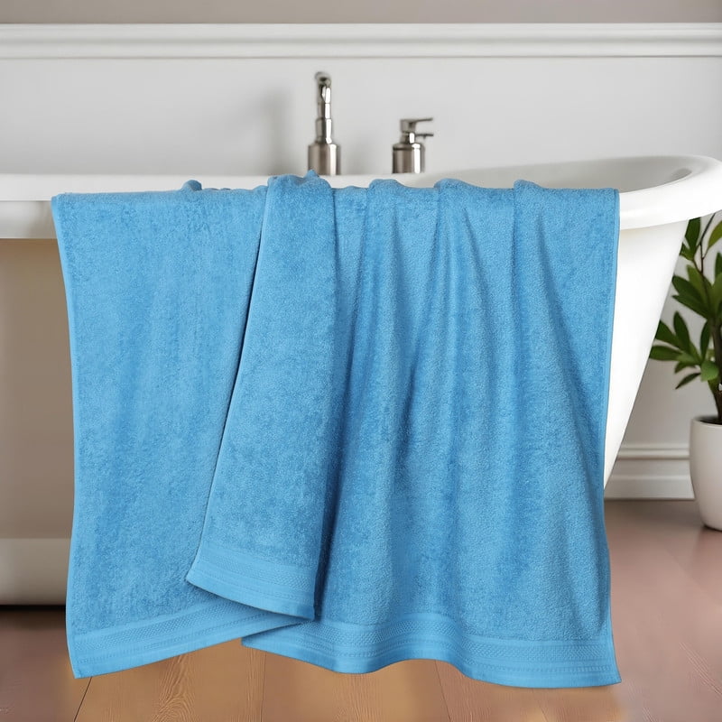 Superior Honeycomb Cotton Medium Weight Bath Sheets, Set of 2, Azure