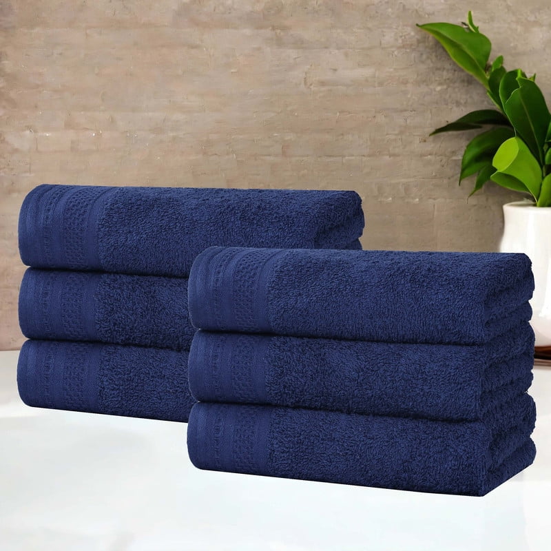Superior Honeycomb Cotton Medium Weight Hand Towels, Set of 6, Navy Peony