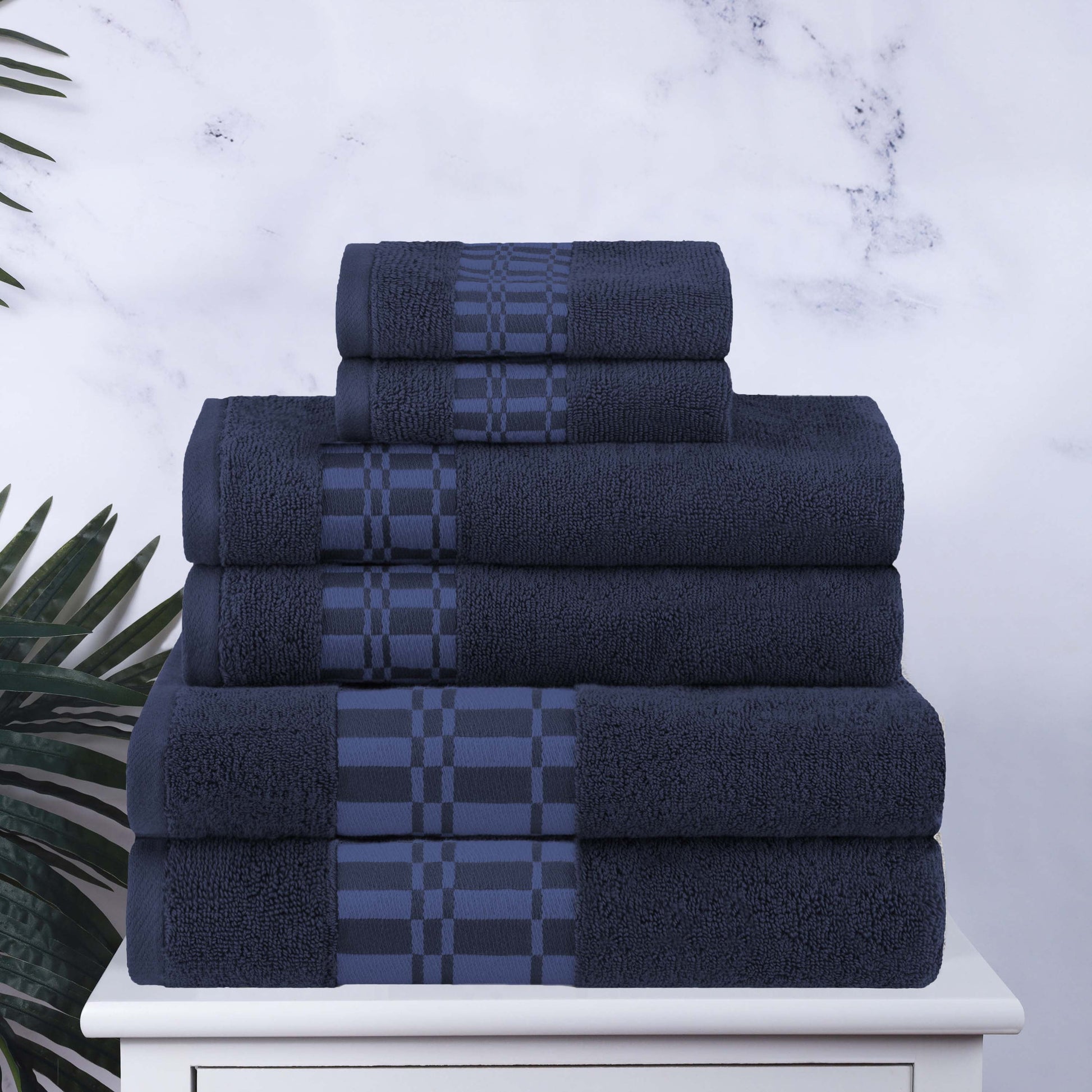 Superior Larissa 6-Piece Cotton Embroidered Towel Set, Navy Blue