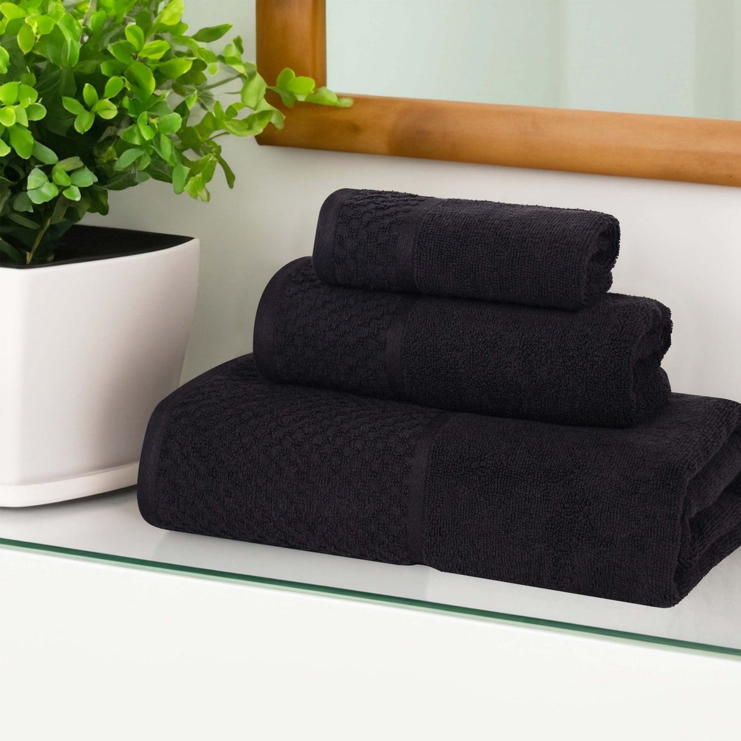 Superior Lodie Cotton Solid 3 Piece Towel Set, Stone