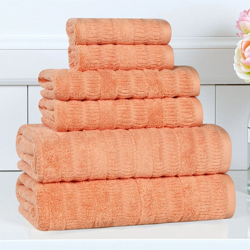 Superior Mika Smart Twist Cotton Medium Weight 6 Piece Towel Set, Quick Dry Towels, Peach