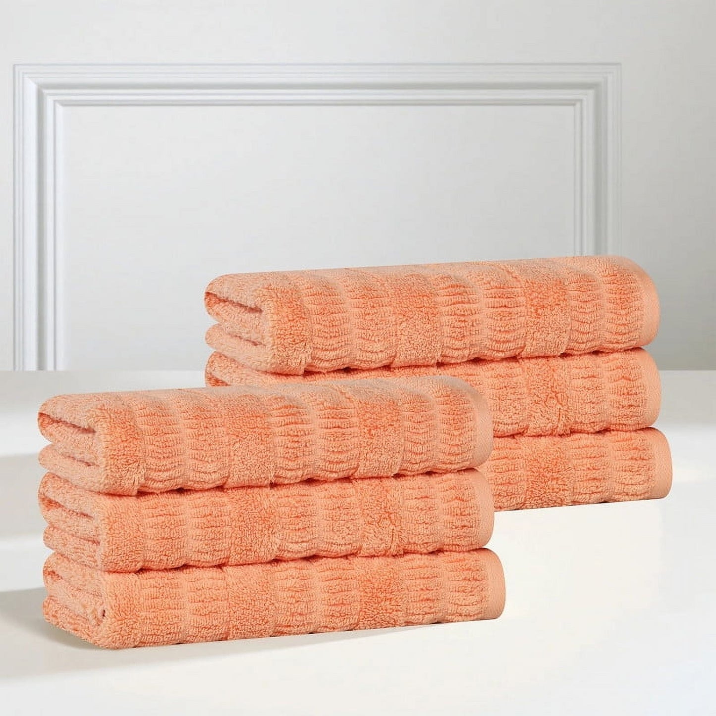 Superior Mika Smart Twist Cotton Medium Weight Hand Towels, Set of 6, Quick Dry Towels, Peach