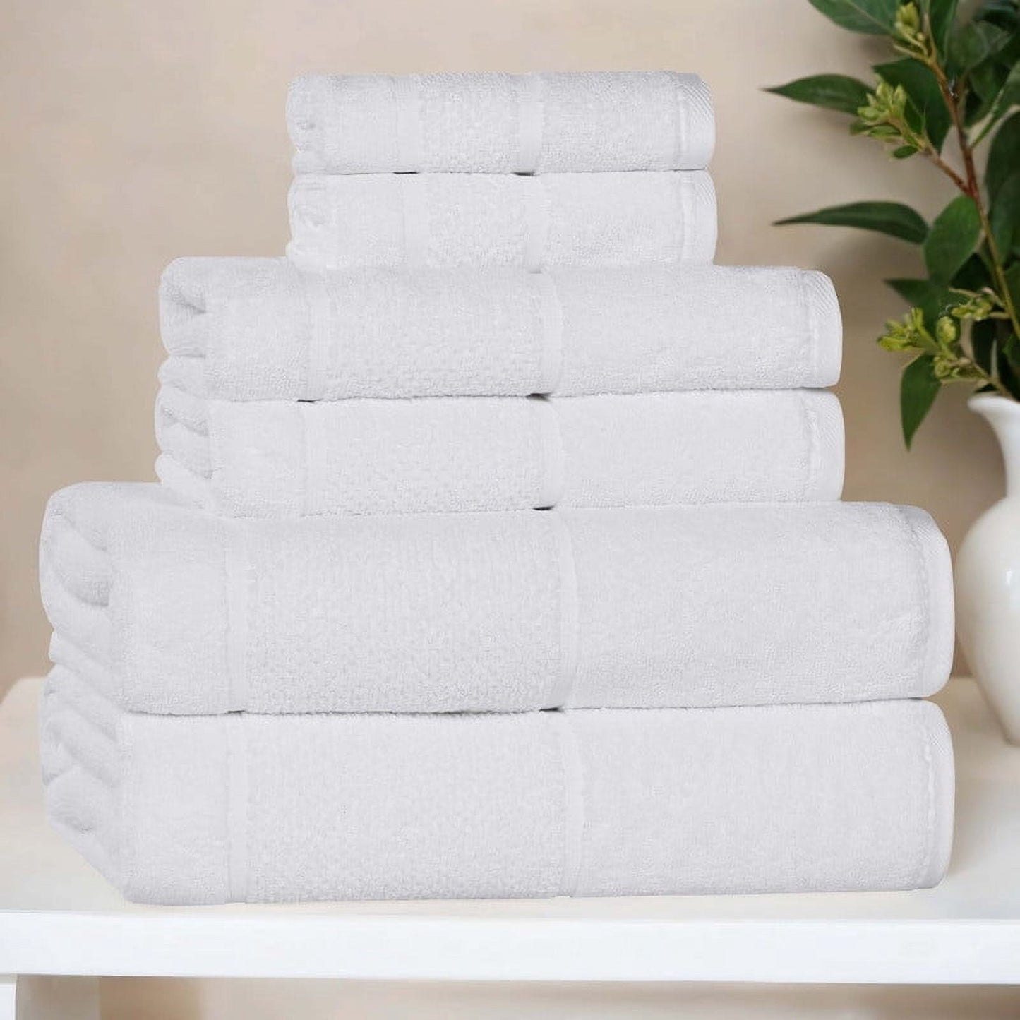 Superior Mile Smart Twist Cotton Medium Weight 6 Piece Towel Set, Ultra Absorbant Towels, White