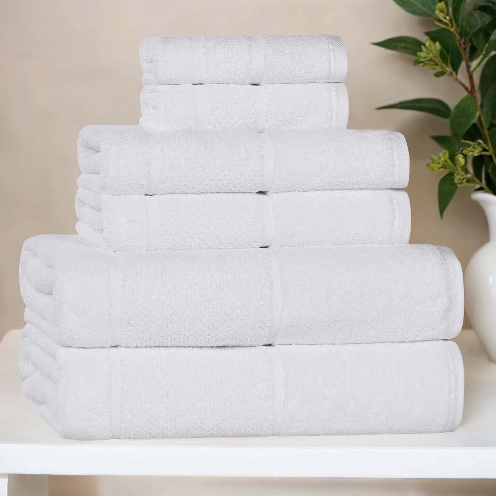 Superior Mile Smart Twist Cotton Medium Weight 6 Piece Towel Set, Ultra Absorbant Towels, White