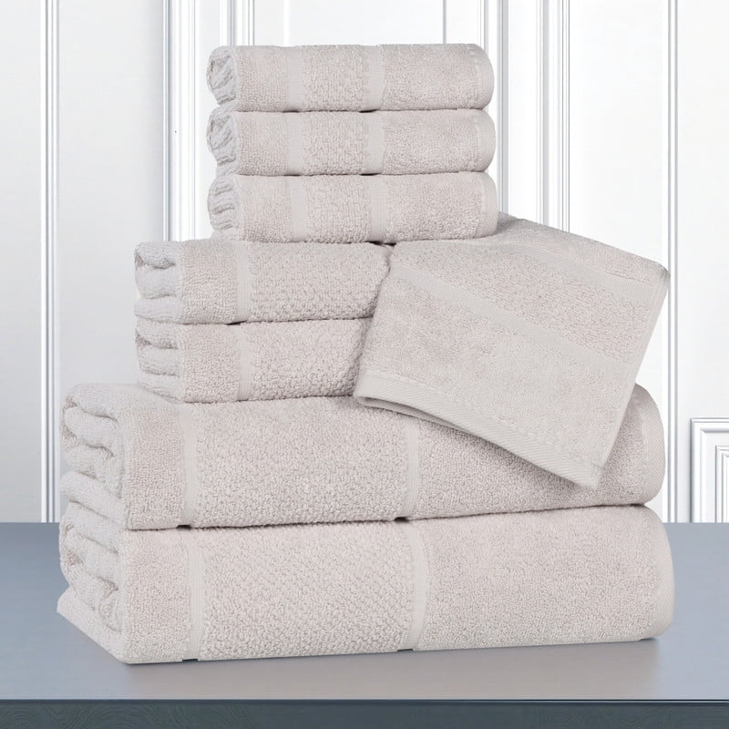 Superior Mile Smart Twist Cotton Medium Weight 8 Piece Towel Set, Ultra Absorbant Towels, Silver