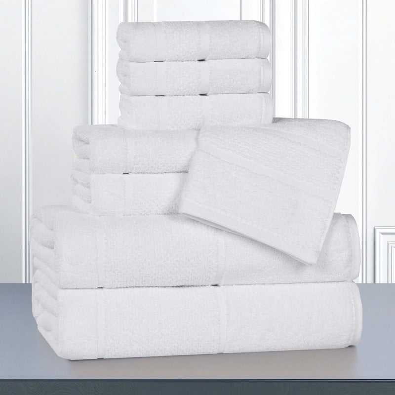 Superior Mile Smart Twist Cotton Medium Weight 8 Piece Towel Set, Ultra Absorbant Towels, White