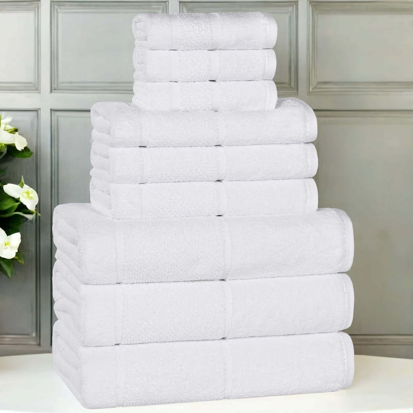 Superior Mile Smart Twist Cotton Medium Weight 9 Piece Towel Set, Ultra Absorbant Towels, White