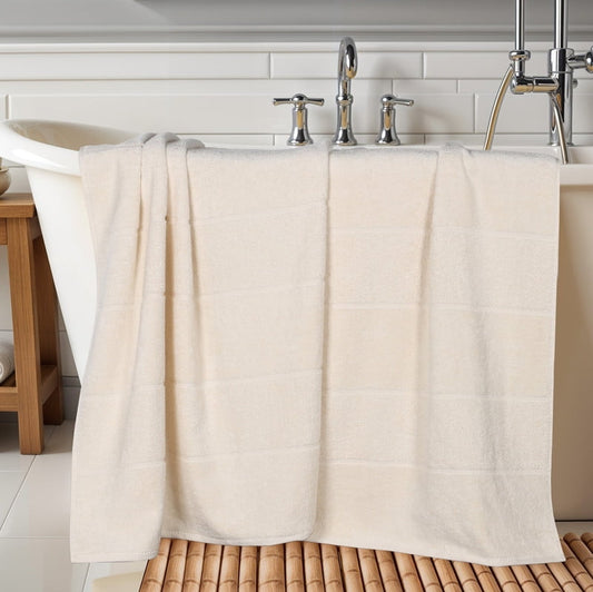 Superior Milo 2 Piece Smart Twist Cotton Bath Sheets, Medium Weight Ribbed Design Towels, Ivory