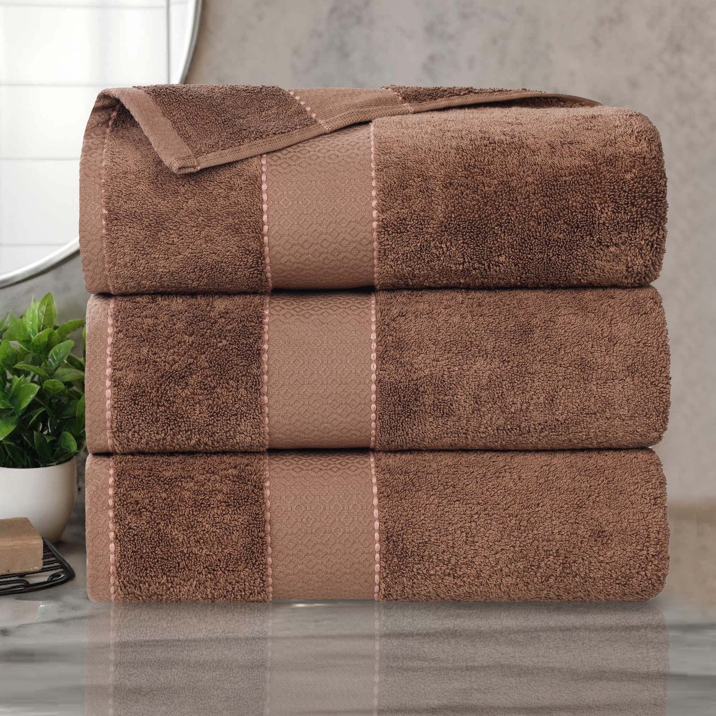 Superior Niles Giza Cotton 3 Piece Bath Towel Set, Egypt Produced Soft Towels, Chocolate