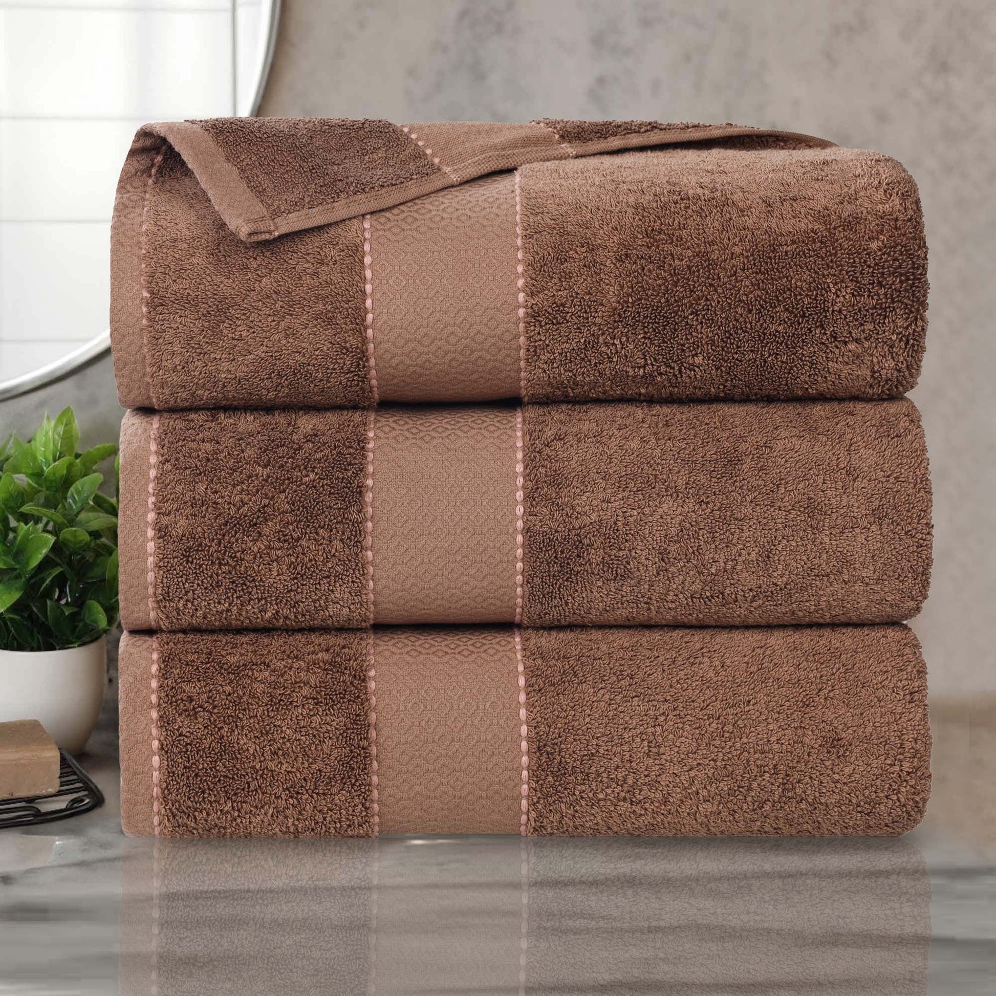 Superior Niles Giza Cotton 3 Piece Bath Towel Set, Egypt Produced Soft Towels, Chocolate