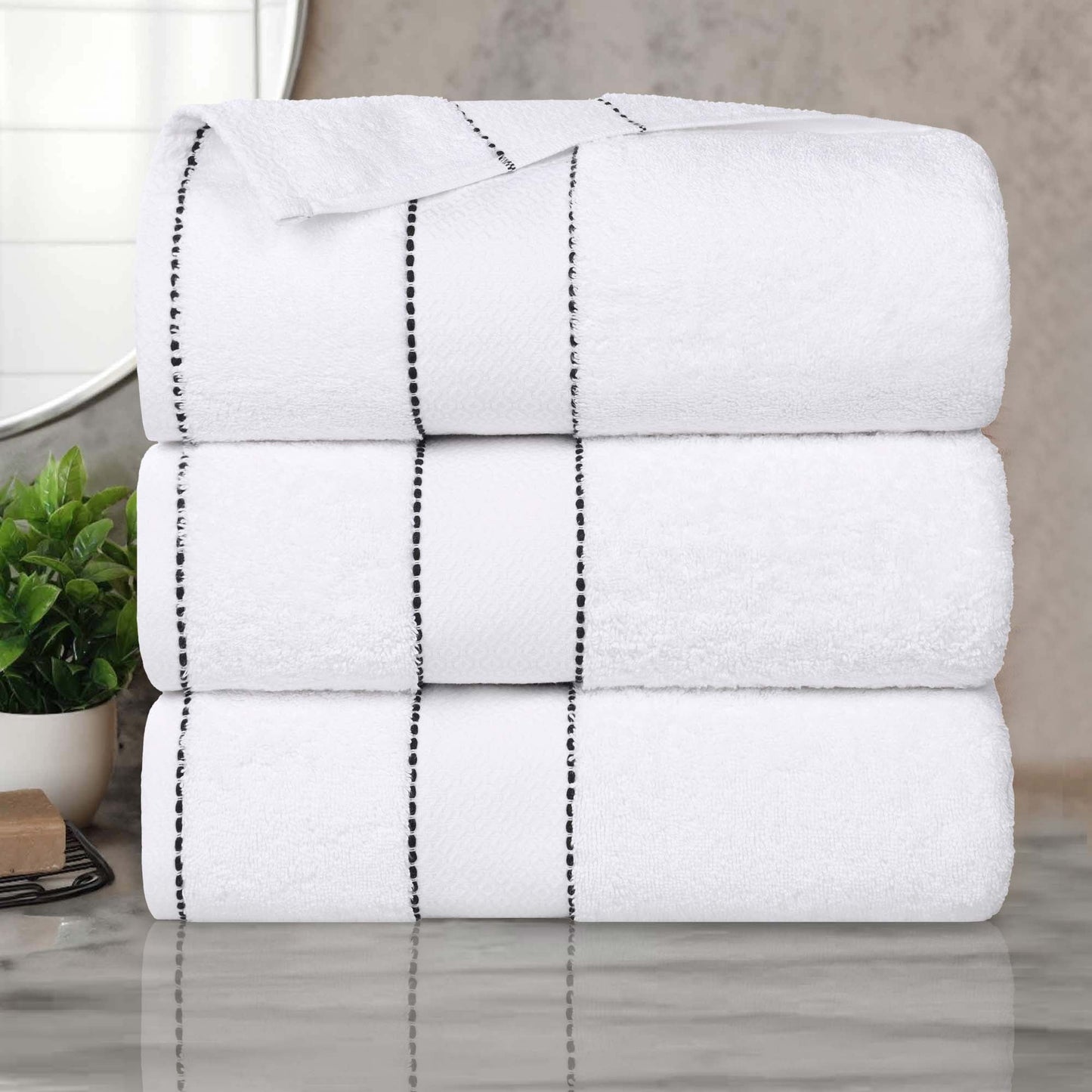 Superior Niles Giza Cotton 3 Piece Bath Towel Set, Egypt Produced Soft Towels, White-Black