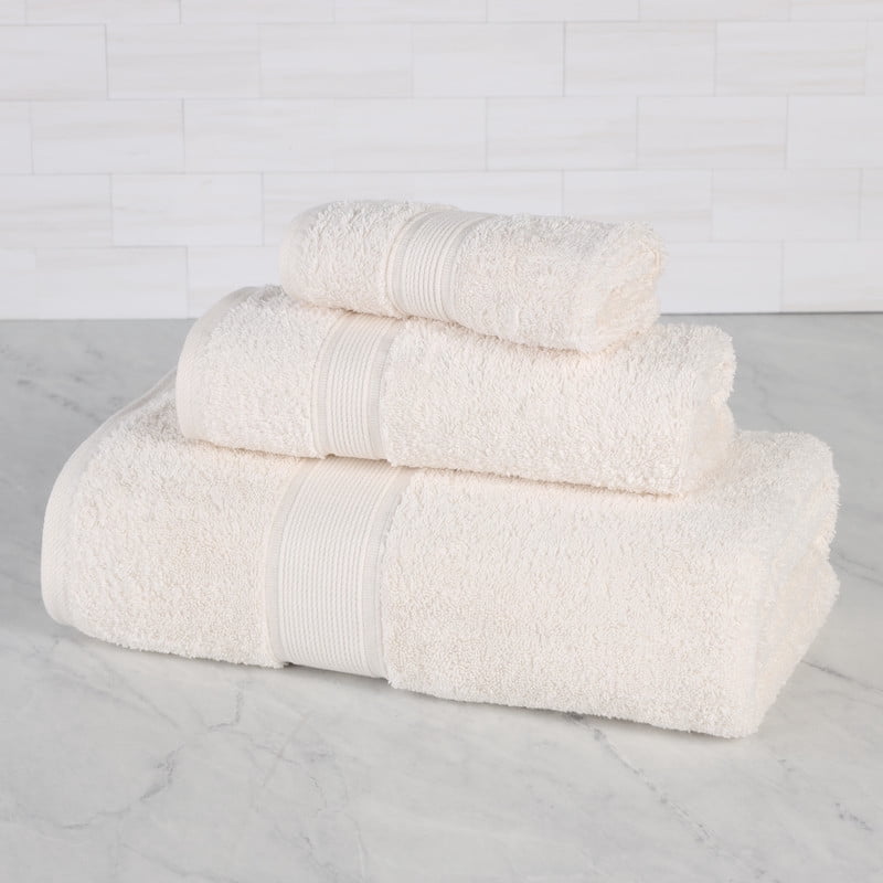 Superior Oregon Organic Cotton 3 Piece Towel Set, Soft Medium Weight Towels, Ivory