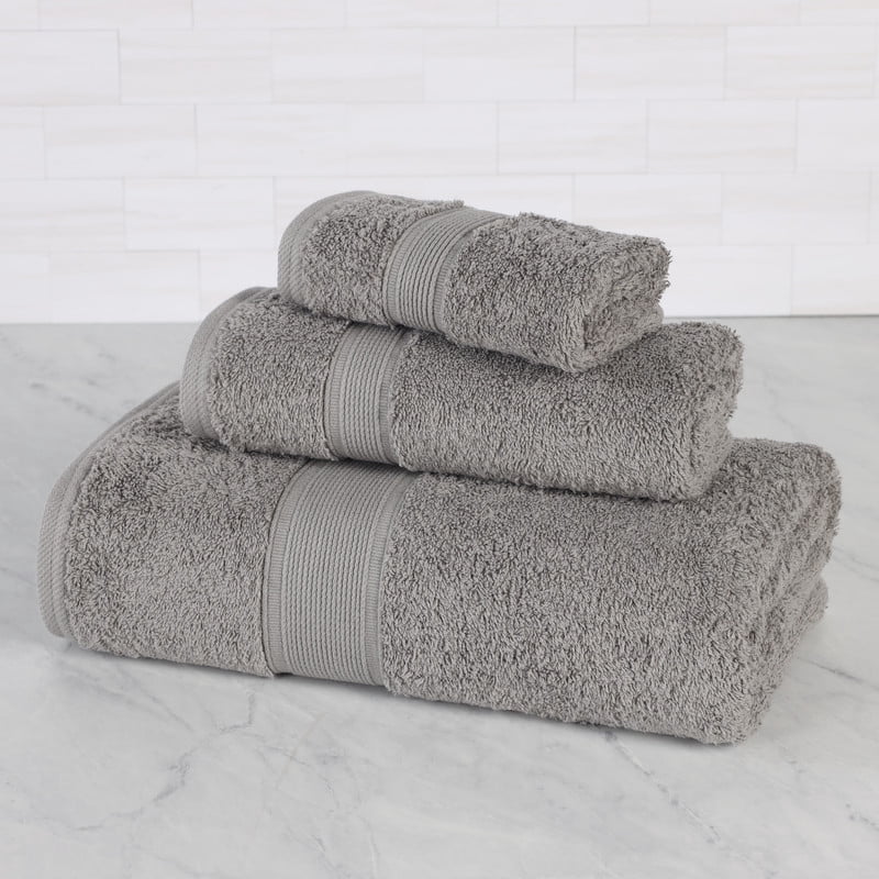 Superior Oregon Organic Cotton 3 Piece Towel Set, Soft Medium Weight Towels, Silver