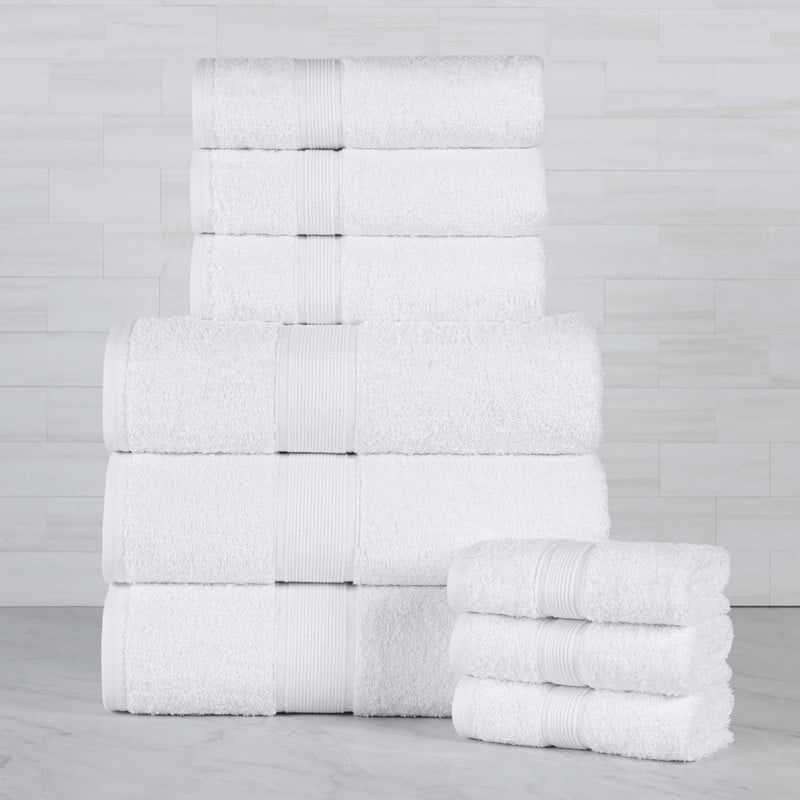 Superior Oregon Organic Cotton 9 Piece Towel Set, Soft Medium Weight Towels, White