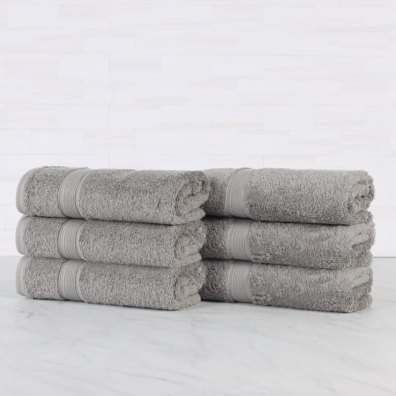 Superior Oregon Organic Cotton 6 Piece Hand Towel Set, Soft Medium Weight Towels, Silver