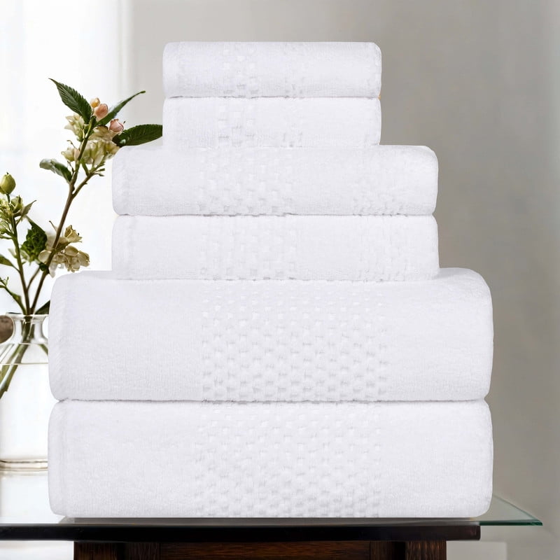 Superior Playa Zero Twist Cotton Solid Waffle Textured 6 Piece Towel Set, White
