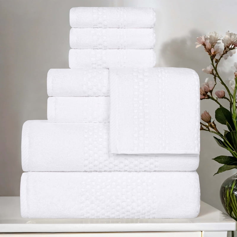 Superior Playa Zero Twist Cotton Solid Waffle Textured 9 Piece Towel Set, Green
