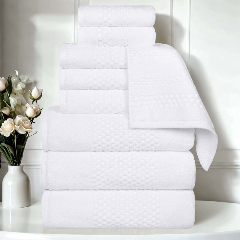Superior Playa Zero Twist Cotton Solid Waffle Textured 9 Piece Towel Set, White