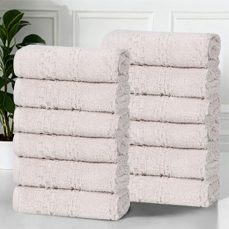 Superior Playa Zero Twist Cotton Solid Waffle Textured Face Towels, Set of 12, Silver