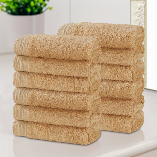 Superior Rayon From Bamboo Soft 12-Piece Washcloth Set, Cotton Blend Modern Towels, Gold