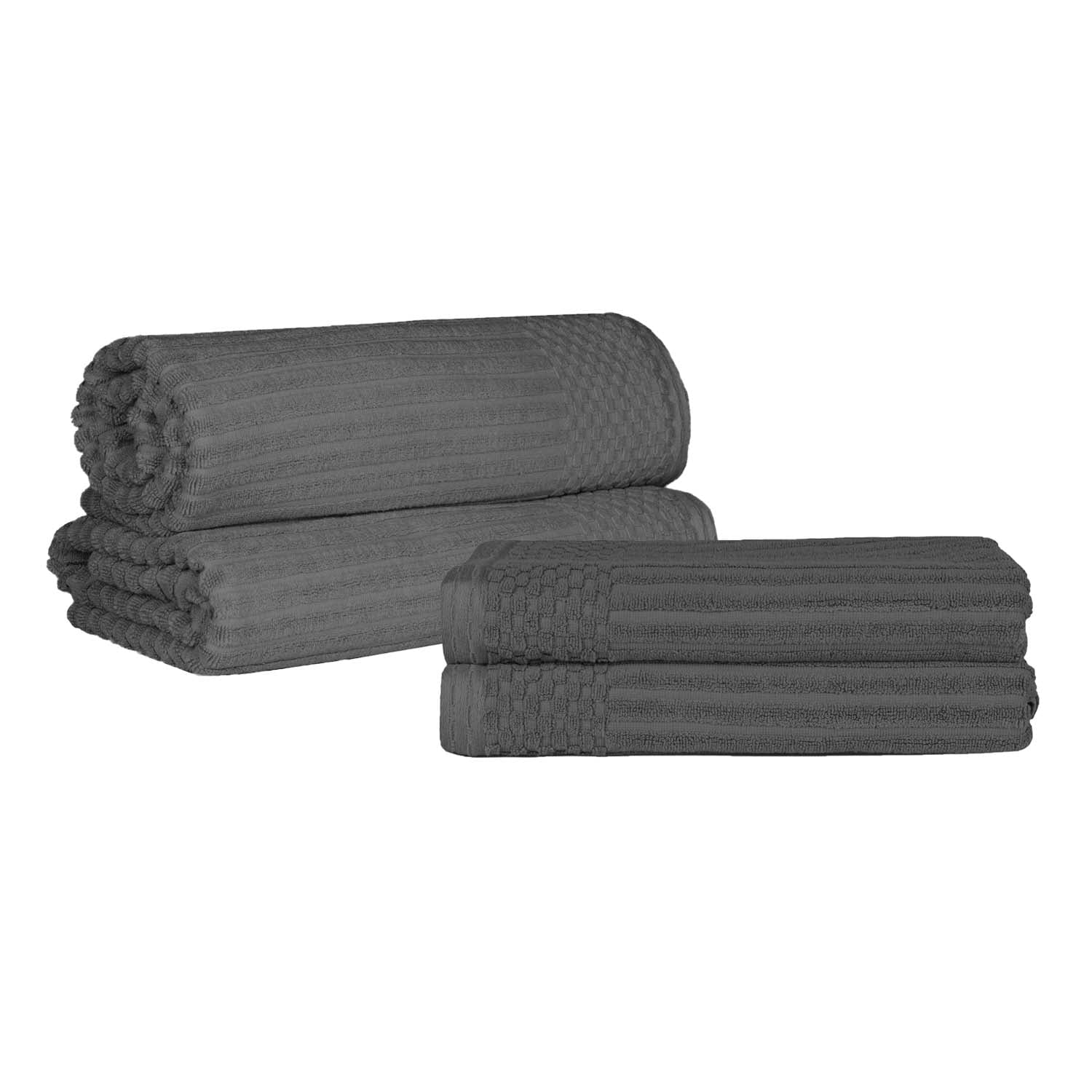 Superior Ribbed Cotton 4-Piece Charcoal Bath Sheet/ Towel Set
