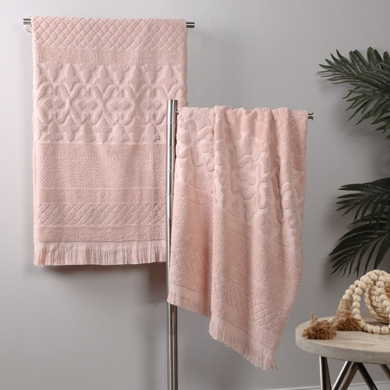 Superior Rolla Geometric Cotton 2 Piece Bath Sheet Set, Quick-Dry Ultra Soft Towels, Pink