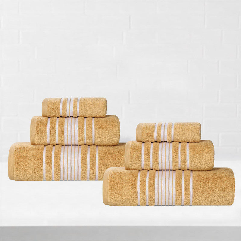 Superior Sadie Zero Twist Cotton 6 Piece Solid Towel Set, Ultra Soft Towels, Gold