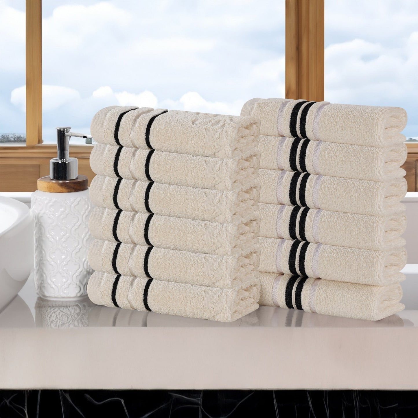 Superior Sadie Zero Twist Cotton Face Towel Washcloth Set of 12, Ultra Soft Towels, Ivory