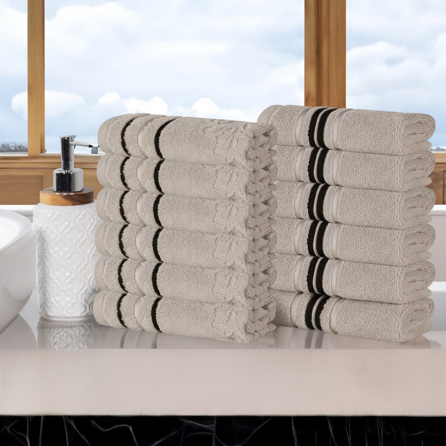 Superior Sadie Zero Twist Cotton Face Towel Washcloth Set of 12, Ultra Soft Towels, Stone