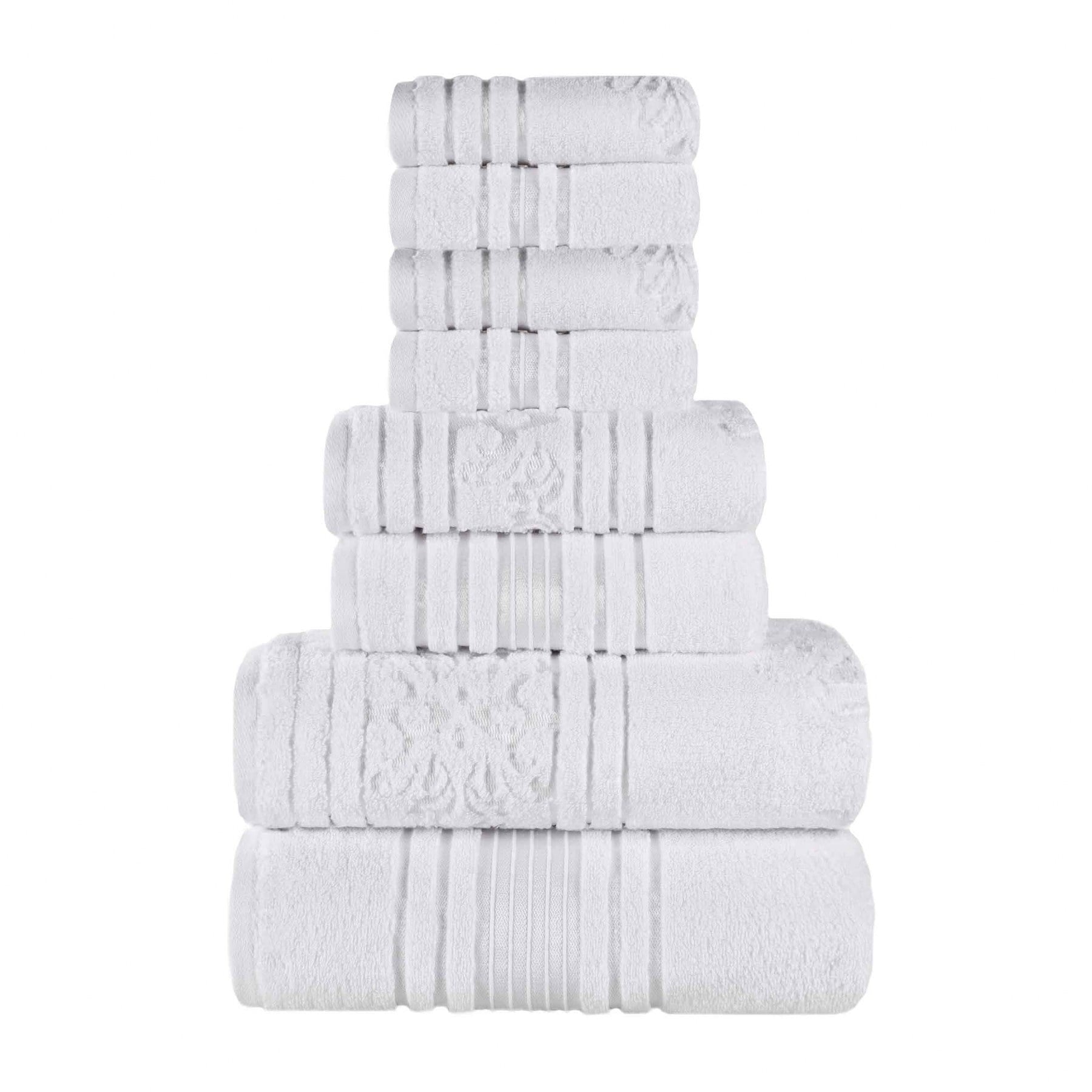 Superior Sadie Zero Twist Cotton Floral 8 Piece Towel Set, Ultra Soft Towels, White