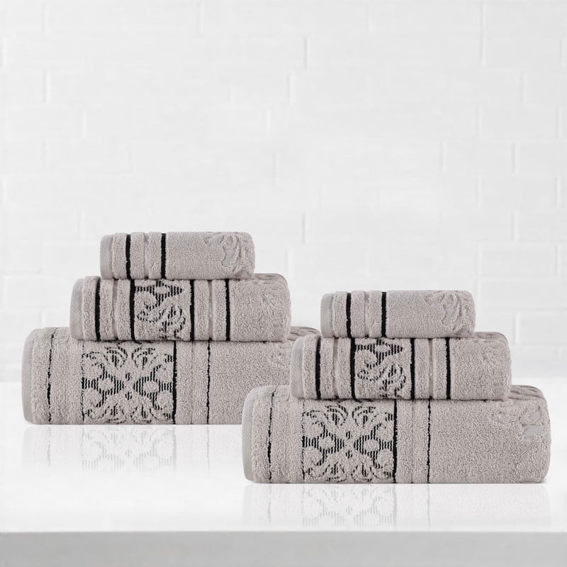Superior Sadie Zero Twist Cotton Jacquard Hand Towel Set, Ultra Soft Towels, Platinum