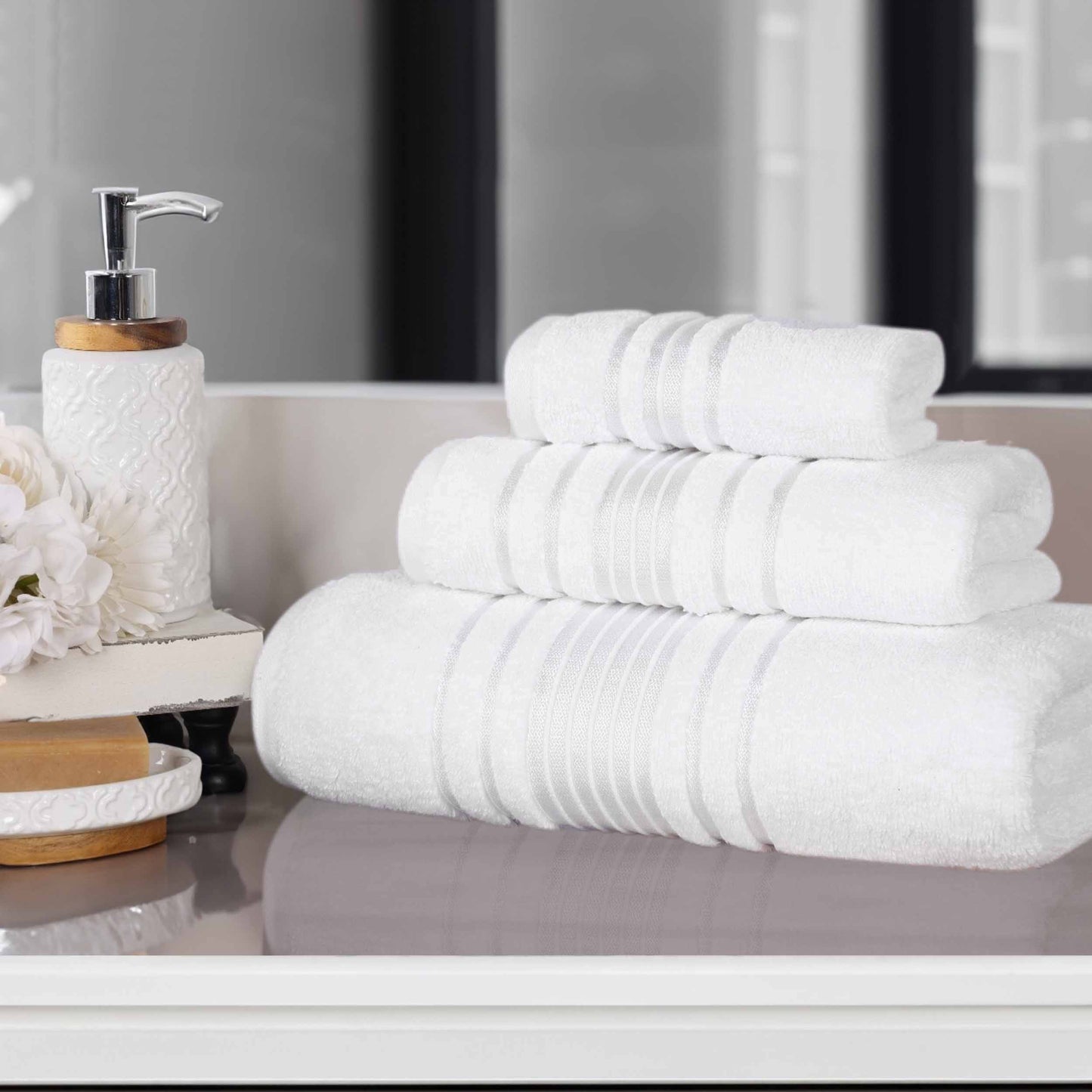 Superior Sadie Zero Twist Cotton Solid 3 Piece Towel Set, Ultra Soft Towels, White