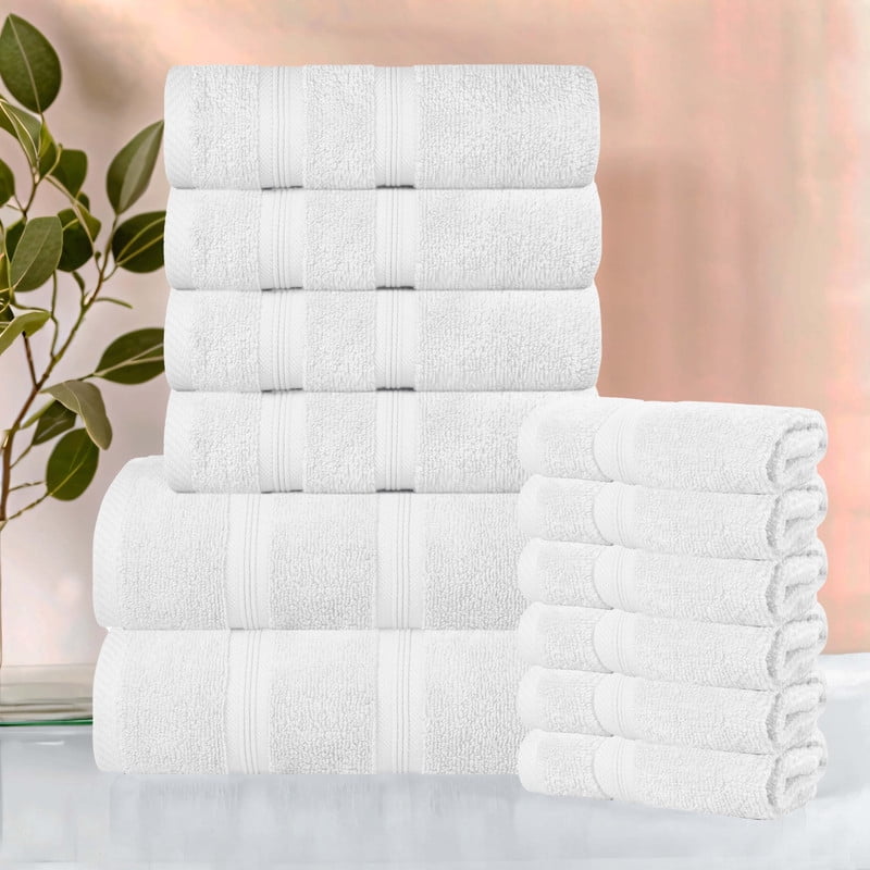 Superior Smart Dry 12-Piece Zero Twist Soft Cotton Towel Set, Quick Dry Fade Resistant, White