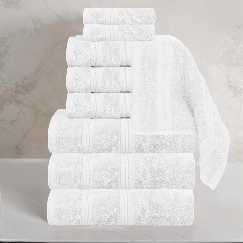 Superior Smart Dry 9-Piece Zero Twist Soft Cotton Towel Set, Quick Dry Fade Resistant, White