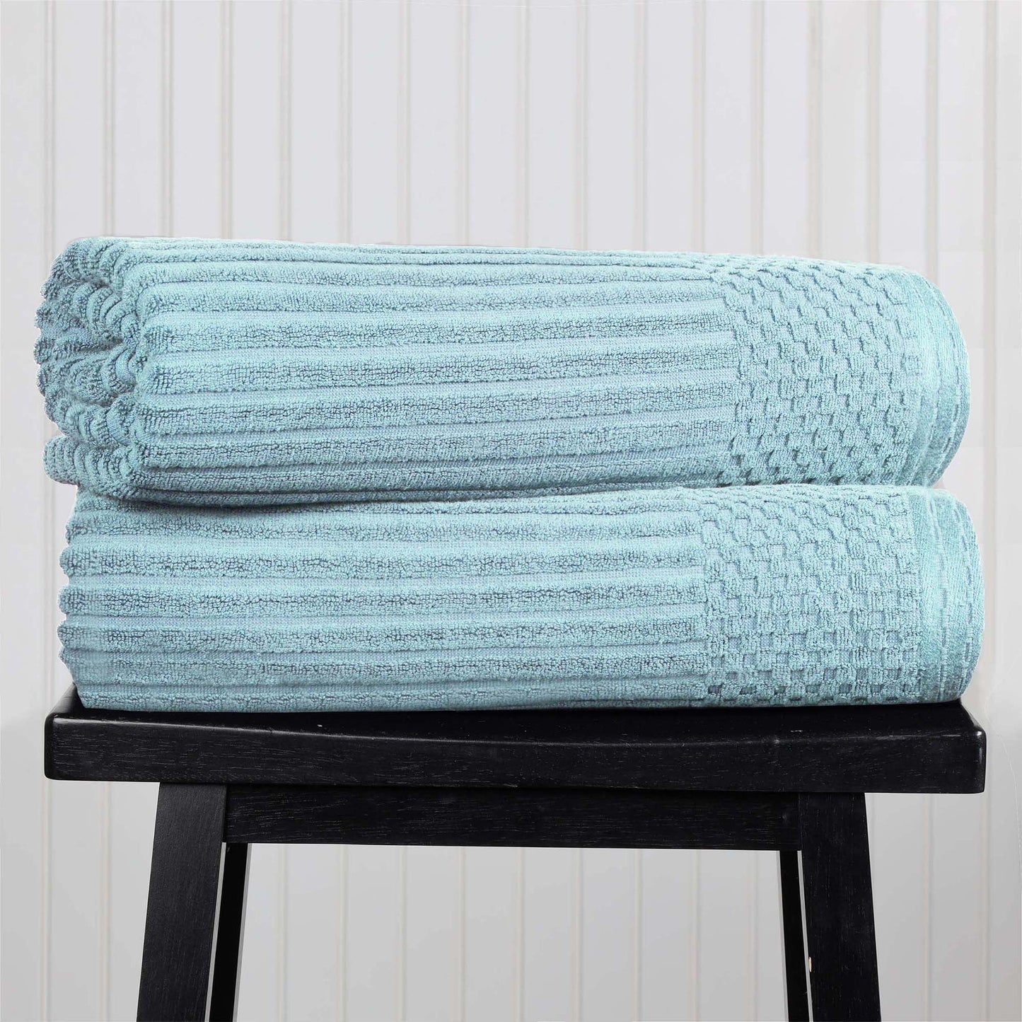 Superior Soho Ribbed Cotton Absorbent Bath Sheet Set of 2, Slate Blue