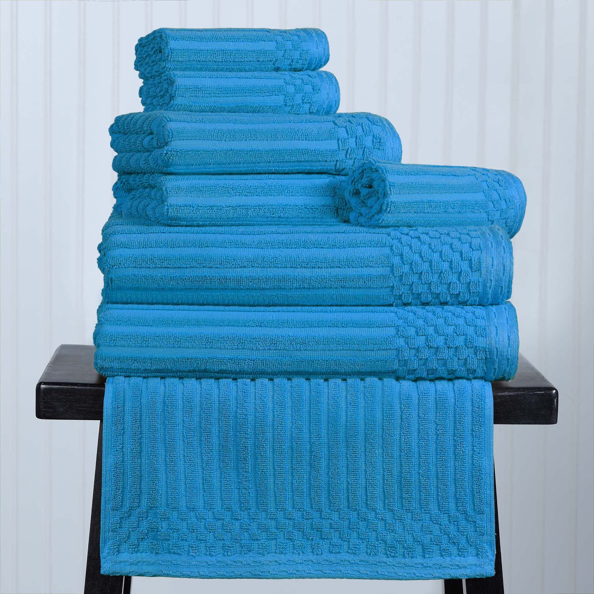 Superior Soho Ribbed Cotton 8-Piece Assorted Towel Set, Azure