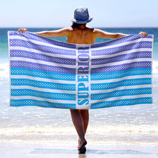 Superior Striped Cotton Large Oversized Beach Towel, 34" x 68", Cool, Blue/ Purple