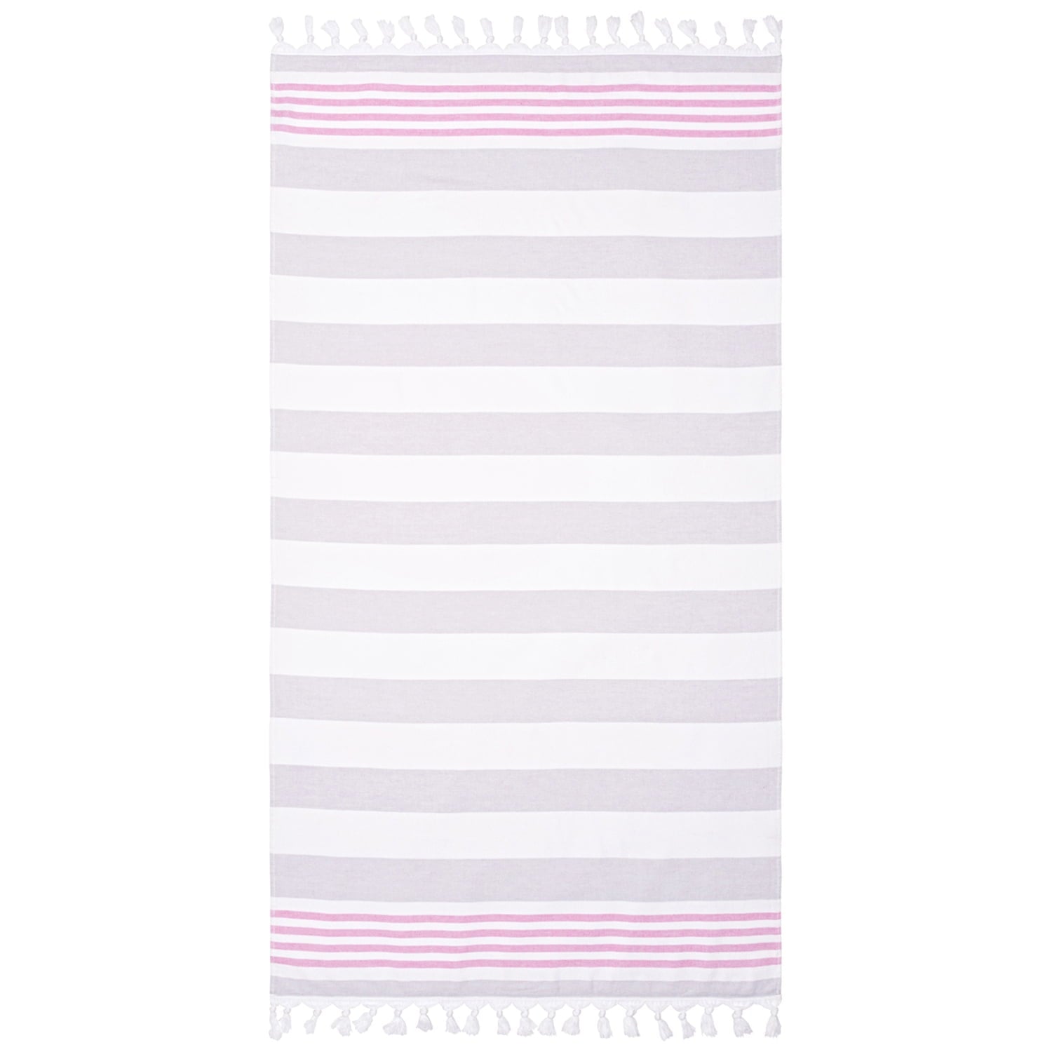 Superior Summery Stripe Fouta Cotton Beach Towel with Fringe, 35" x 68"