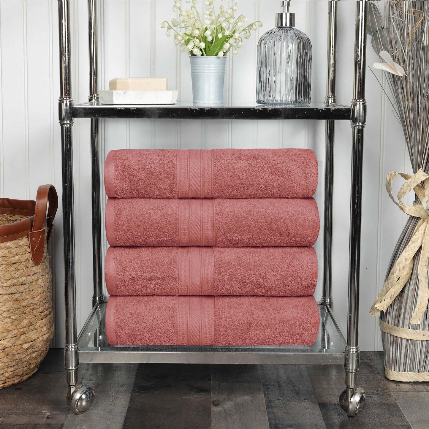 Superior Atlas Cotton Heavyweight 4 Piece Towel Set, Blush