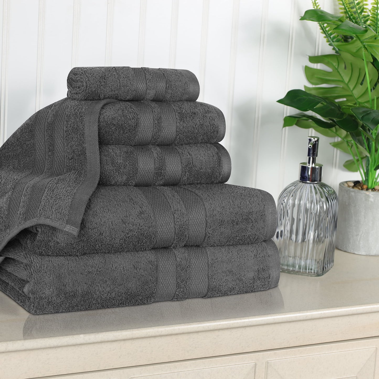 Superior Ulta Soft Cotton 6-Piece Towel Set, Highly-Absorbent Solid Towels, Charcoal