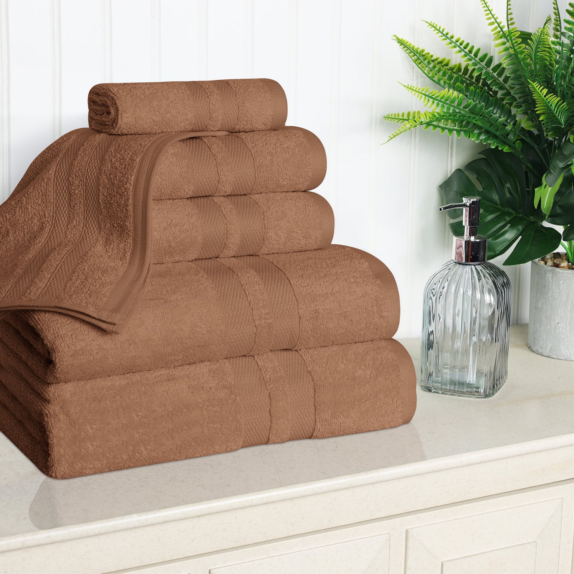 Superior Juego de Toallas de AlgodÃ³n Ultrasuave de 6 Piezas, Toallas Lisas Altamente Absorbentes, Chocolate