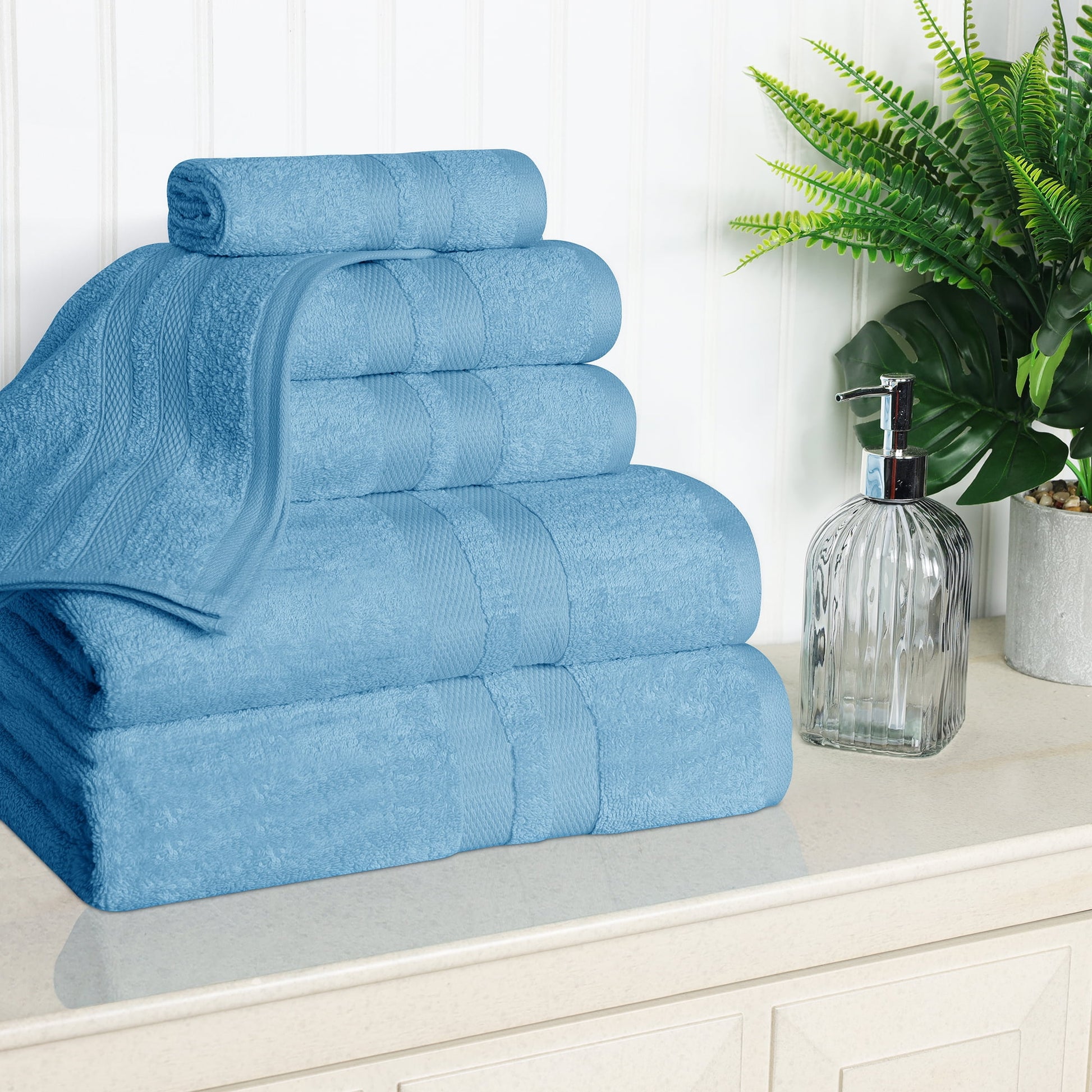 Superior Ulta Soft Cotton 6-Piece Towel Set, Highly-Absorbent Solid Towels, Denim Blue