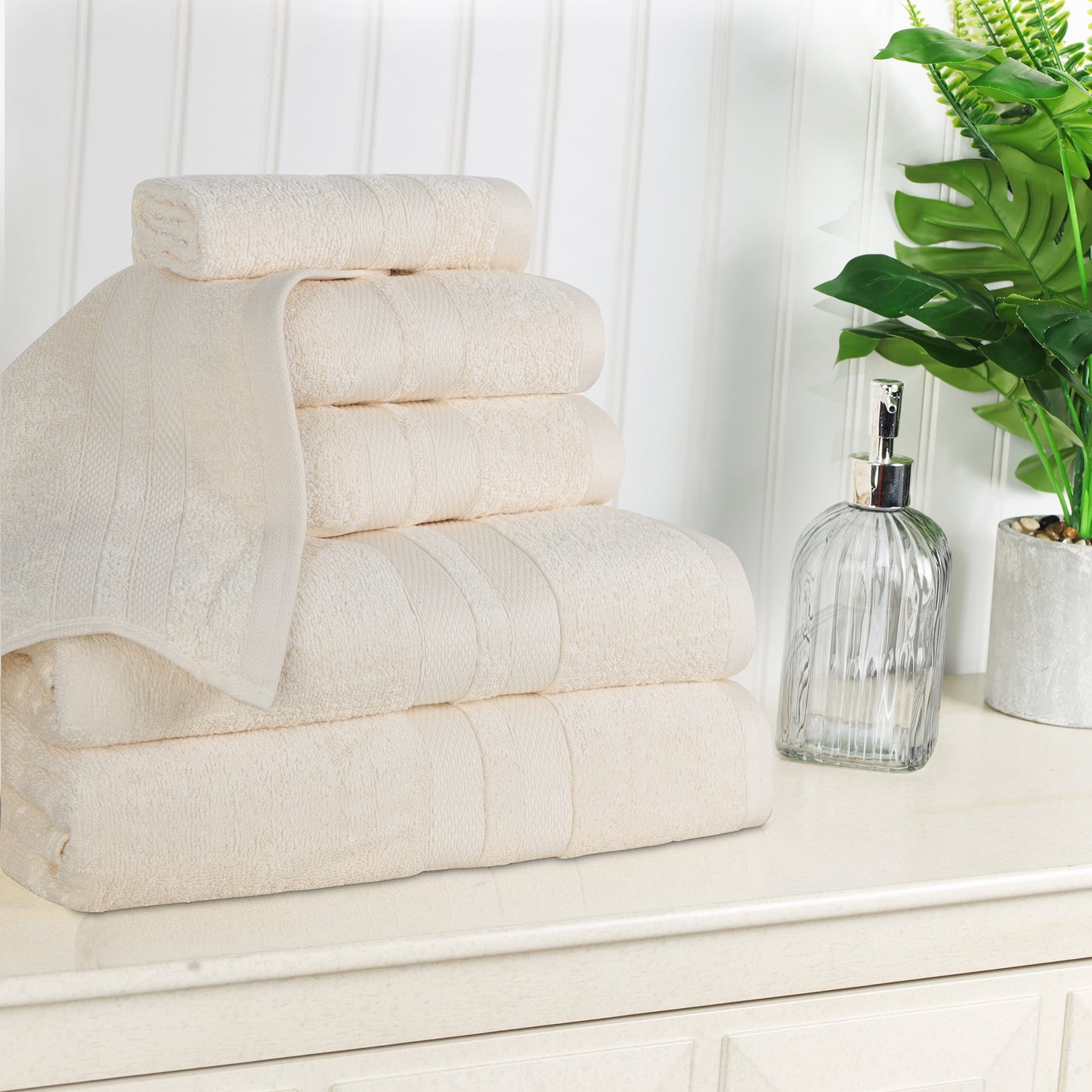 Superior Ulta Soft Cotton 6-Piece Towel Set, Highly-Absorbent Solid Towels, Ivory