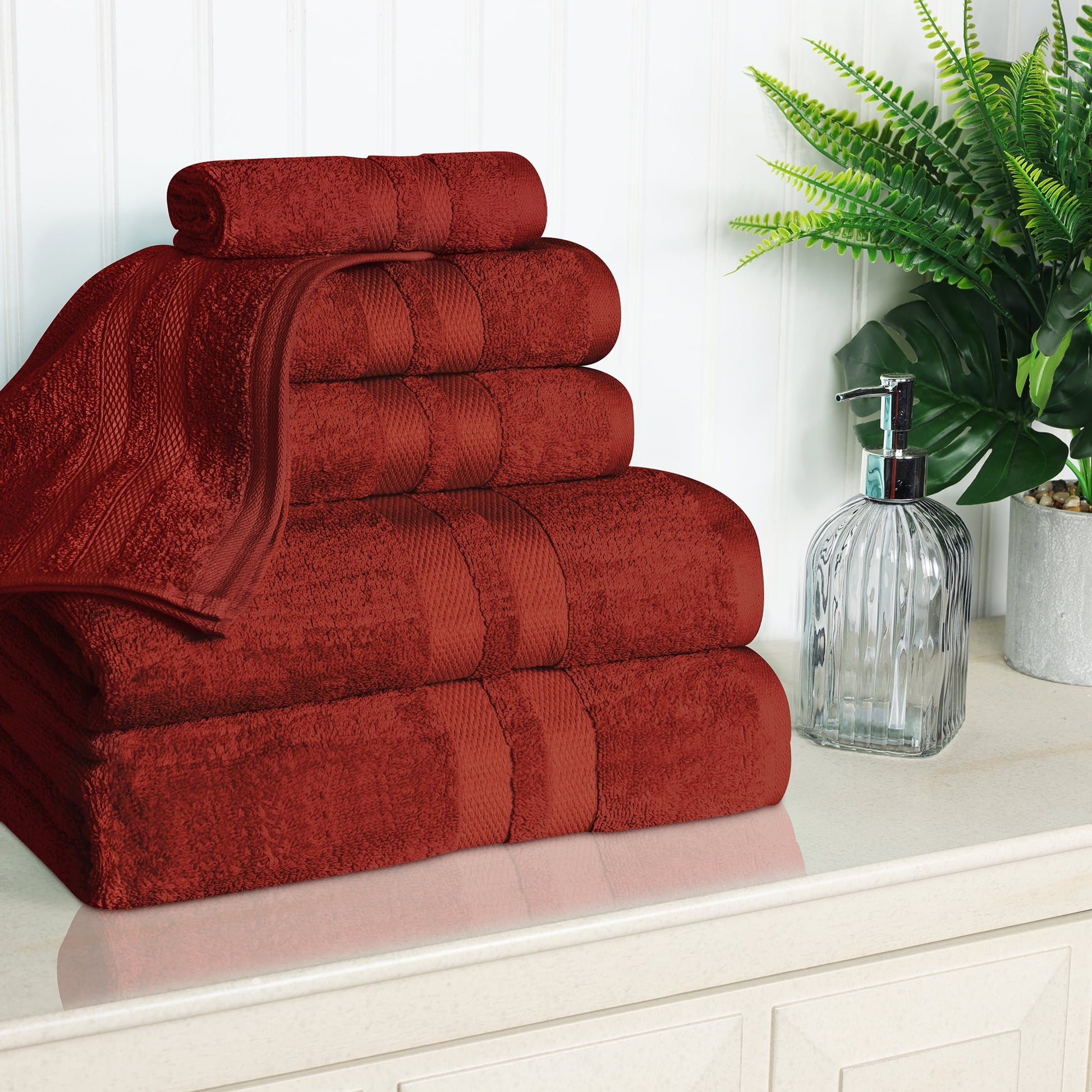 Superior Juego de Toallas de AlgodÃ³n Ultrasuave de 6 Piezas, Toallas Lisas Altamente Absorbentes, Granate