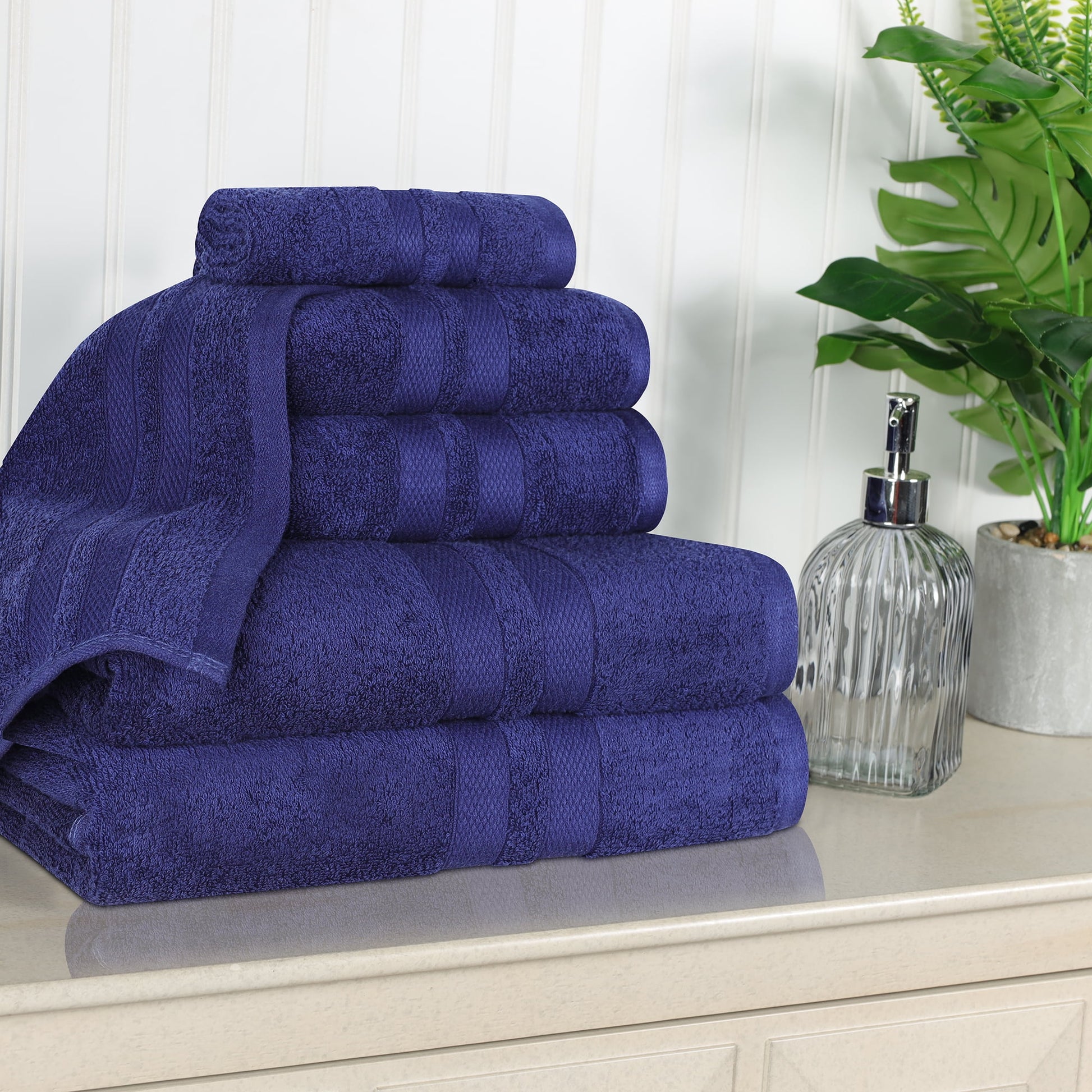 Superior Ulta Soft Cotton 6-Piece Towel Set, Highly-Absorbent Solid Towels, Navy Blue