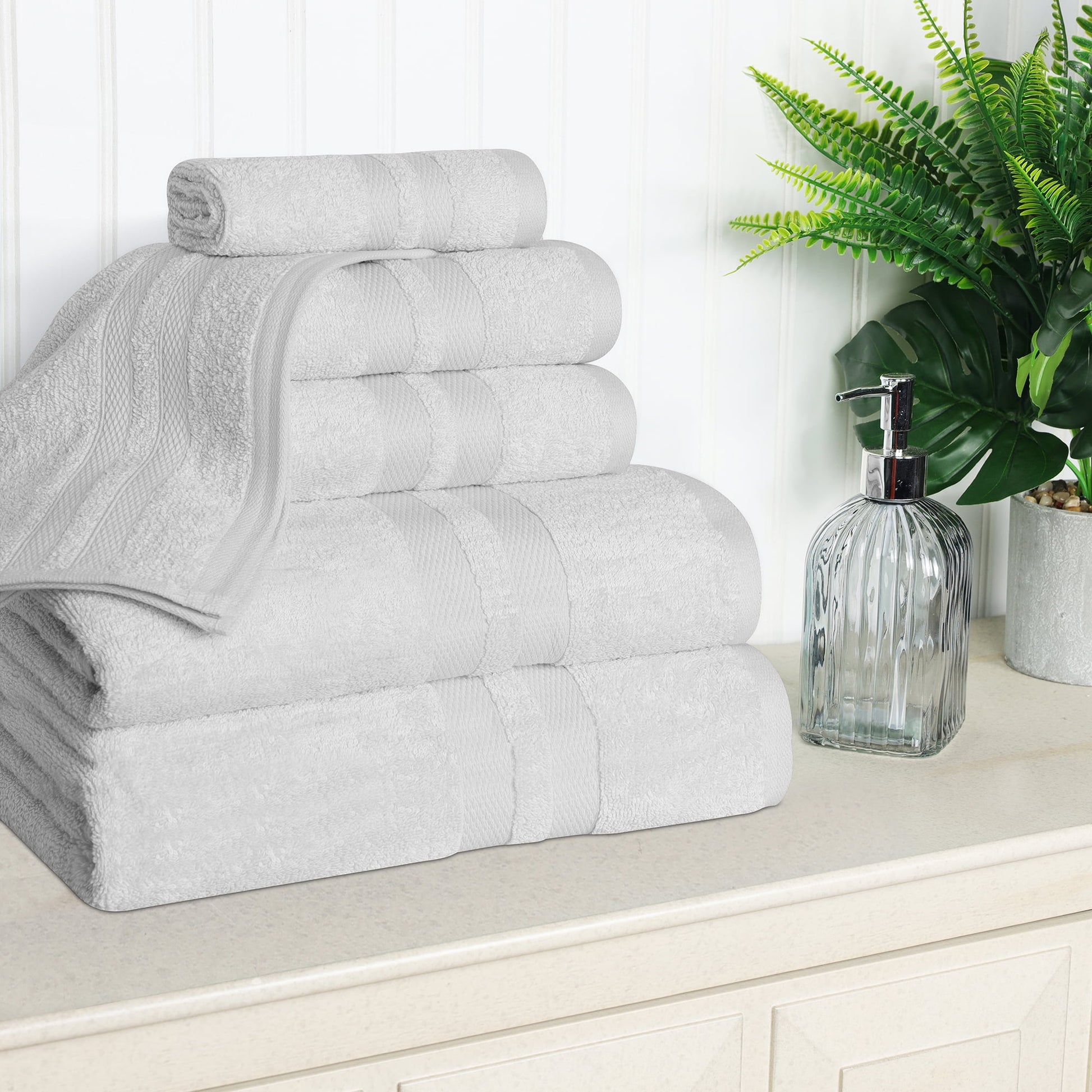 Superior Ulta Soft Cotton 6-Piece Towel Set, Highly-Absorbent Solid Towels, Silver