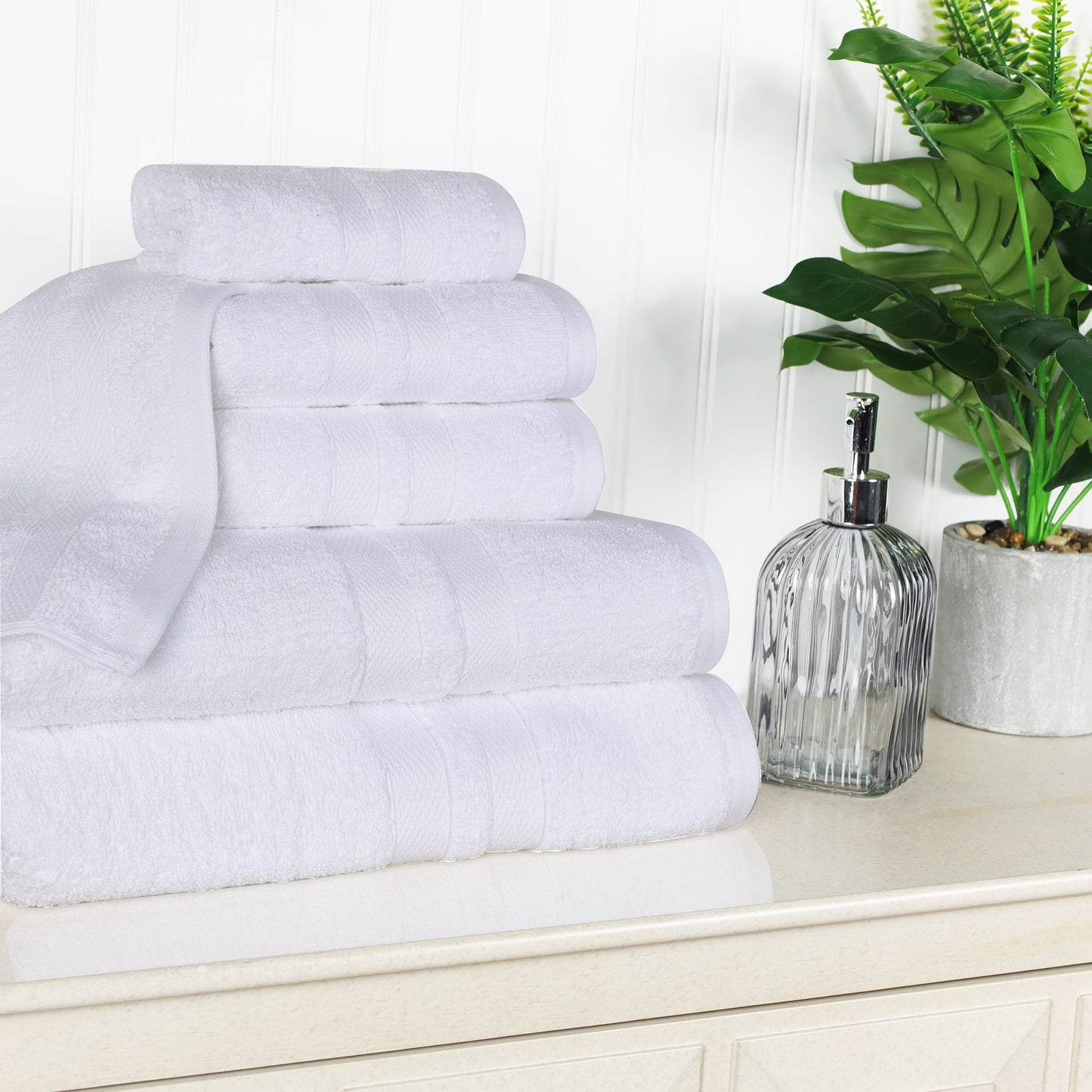 Superior Ulta Soft Cotton 6-Piece Towel Set, Highly-Absorbent Solid Towels, White